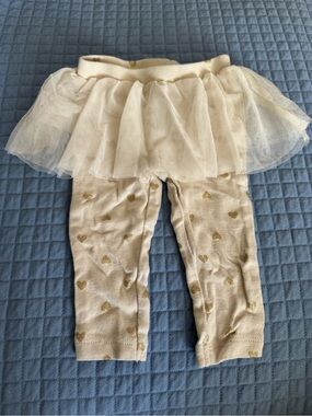 Carter's Cream Leggings with Gold Heart Accents and Tulle Skirt
